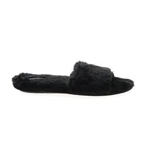 NWOT Pink By Victoria's Secret Black Faux Fur Furry Slide Slippers, size Small